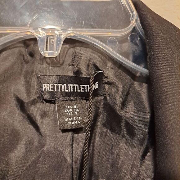 PrettyLittleThing tall woven pocket detail double breasted blazer size 4 NWT - Picture 3 of 10